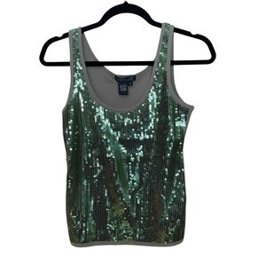VENUS Olive Sequin Tank Top with Beige Trim